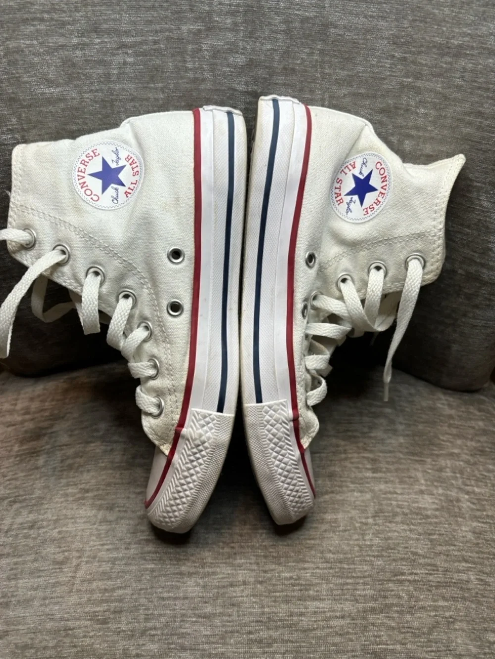 Converse White High Top Sneakers with Red Trim - Picture 4 of 4